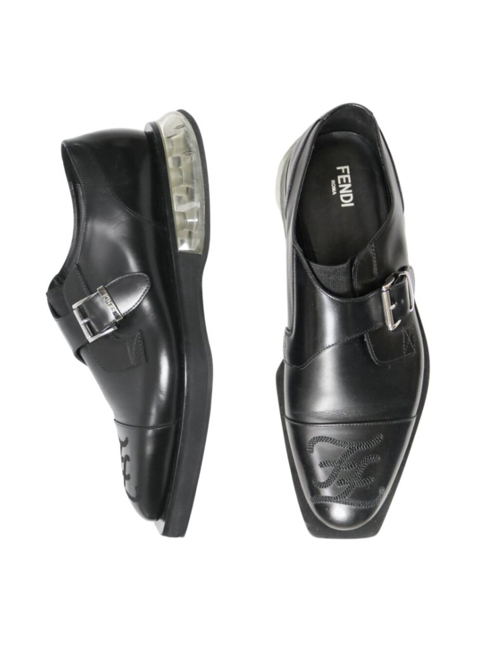 Fendi Zucca FF logo leather monk straps formal dress loafers